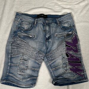 Legendary Rawyalty Men's Blue Denim Shorts with Purple Raw Accent Patch! Size 38